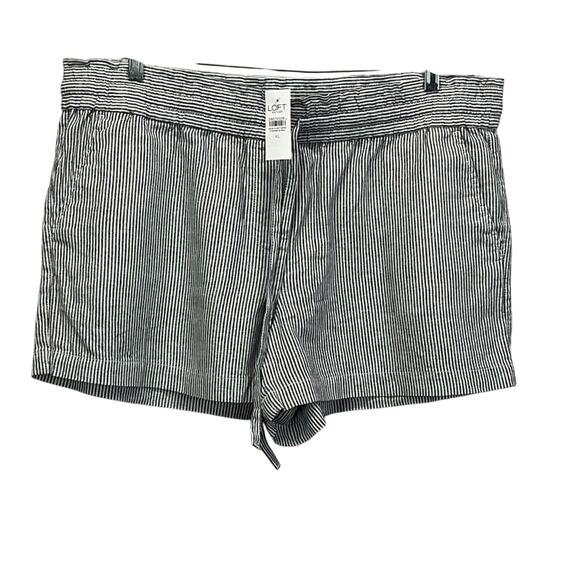 Ann Taylor Loft Outlet Linen Blend Shorts Women XL Gray White Ticking Lagenlook - Picture 3 of 6